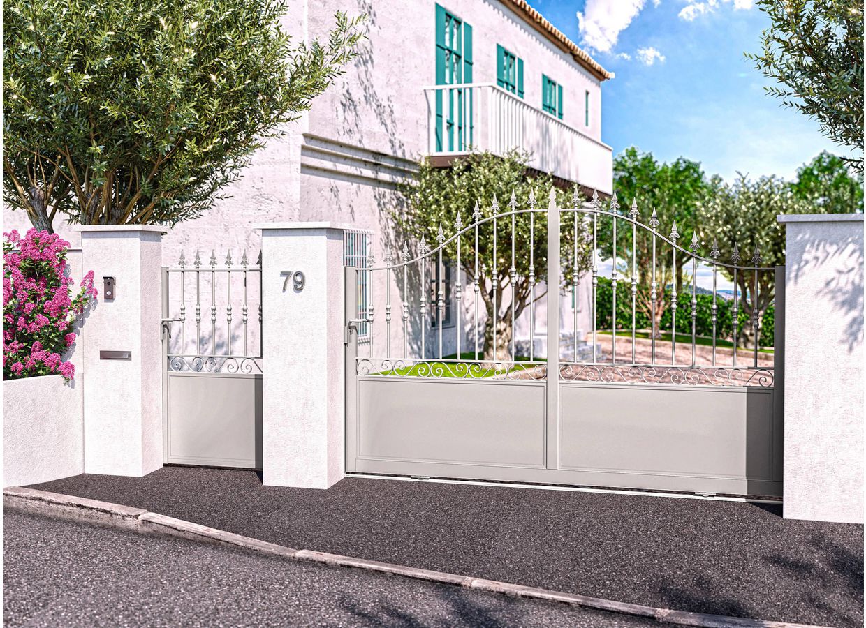 Portail coulissant Acier Dommartin avec soubassement sur mesure - Extérieur