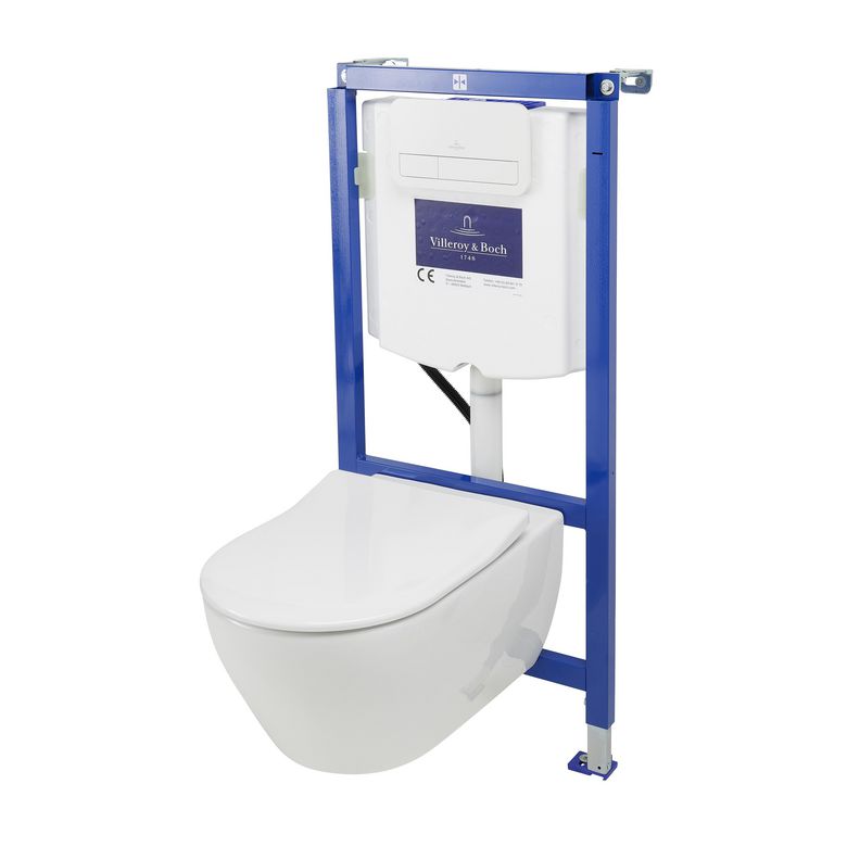 Pack WC suspendu cuvette VIC, abattant, bâti sol & mur VAL - Lapeyre